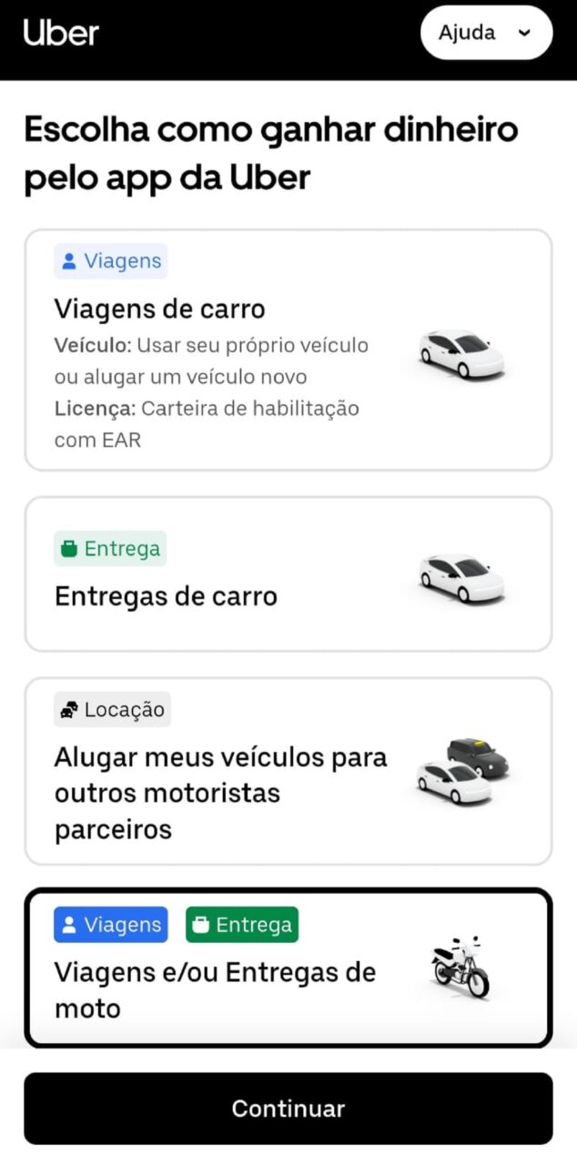 Captura de tela app Uber Drive